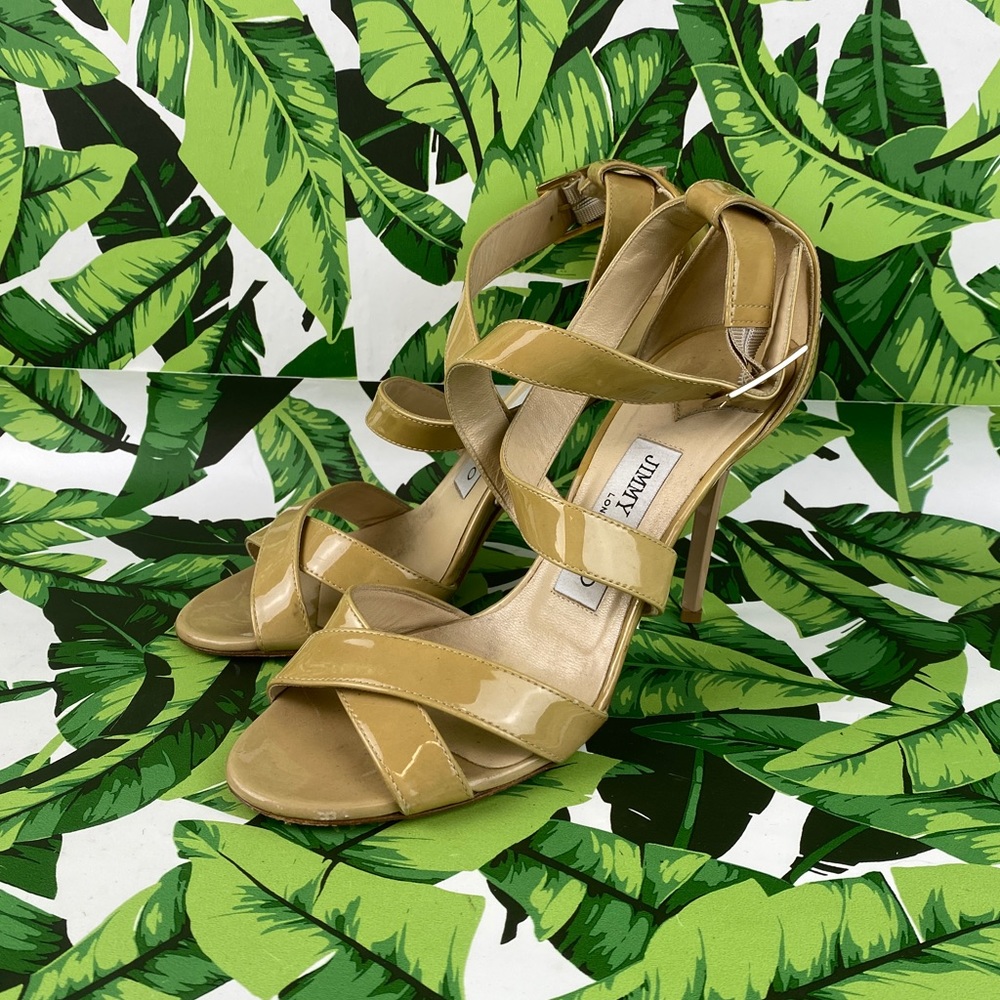Jimmy Choo Nude Patent Leather Strappy Heels